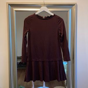 LOFT | Maroon, Long-Sleeve Drop Hem Dress - XSP